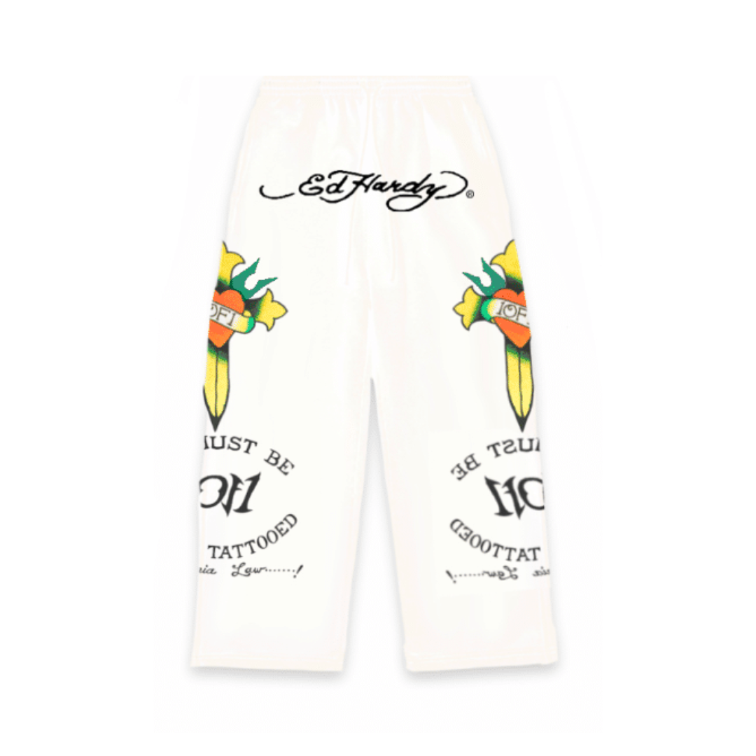 1of1 Ed Hardy "Love Is A Gamble" Off White Sweatpants