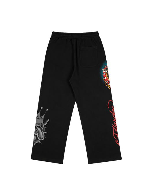 Calça de Moletom Preta "King of Beasts" Ed Hardy & 1OF1 Exclusivist