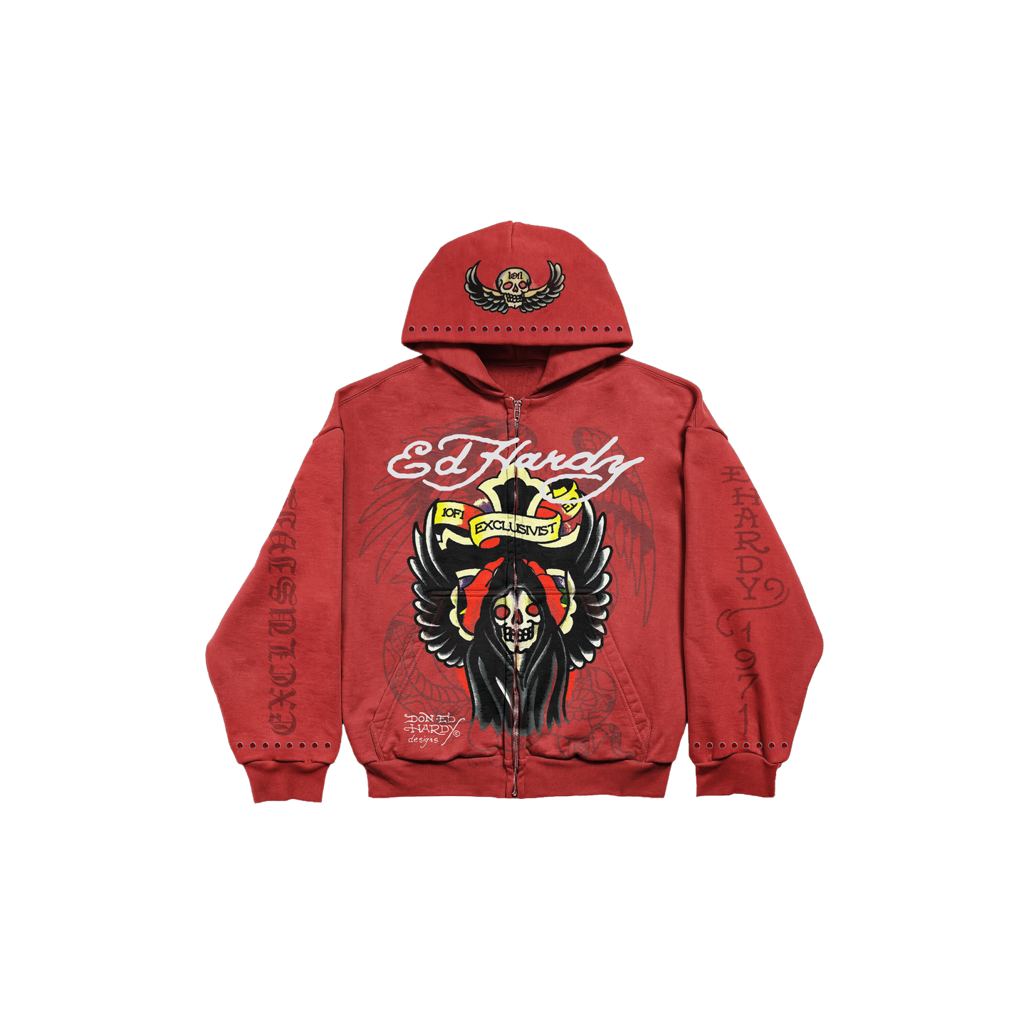 Hoodie Zip Vermelho "The Reaper" Ed Hardy & 1OF1 Exclusivist