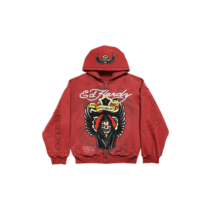 Hoodie Zip Vermelho "The Reaper" Ed Hardy & 1OF1 Exclusivist