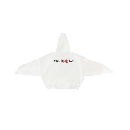 White Hoodie Zip Up "Red Splash"