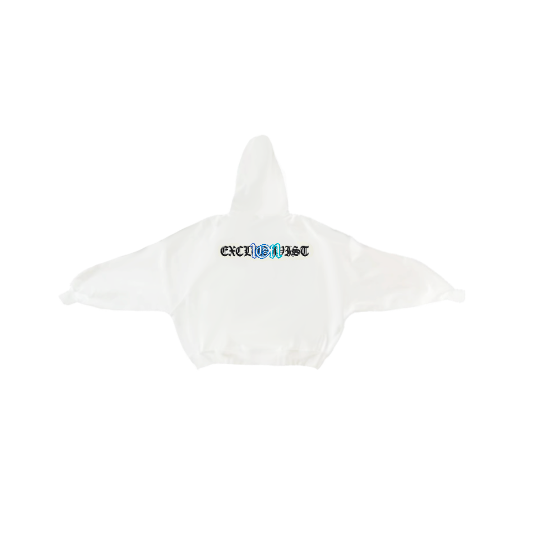 White Hoodie Zip Up "Atlantic Ocean"