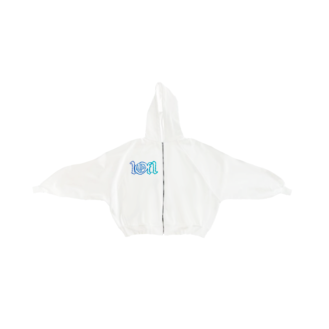 White Hoodie Zip Up "Atlantic Ocean"
