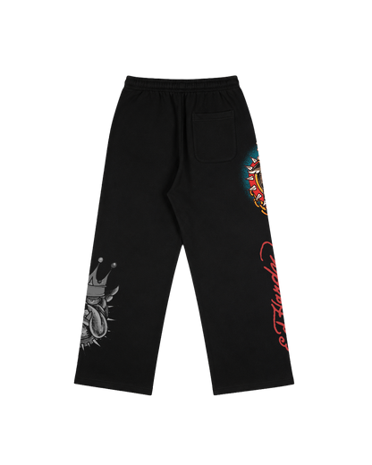 Calça de Moletom Preta "King of Beasts" Ed Hardy & 1OF1 Exclusivist