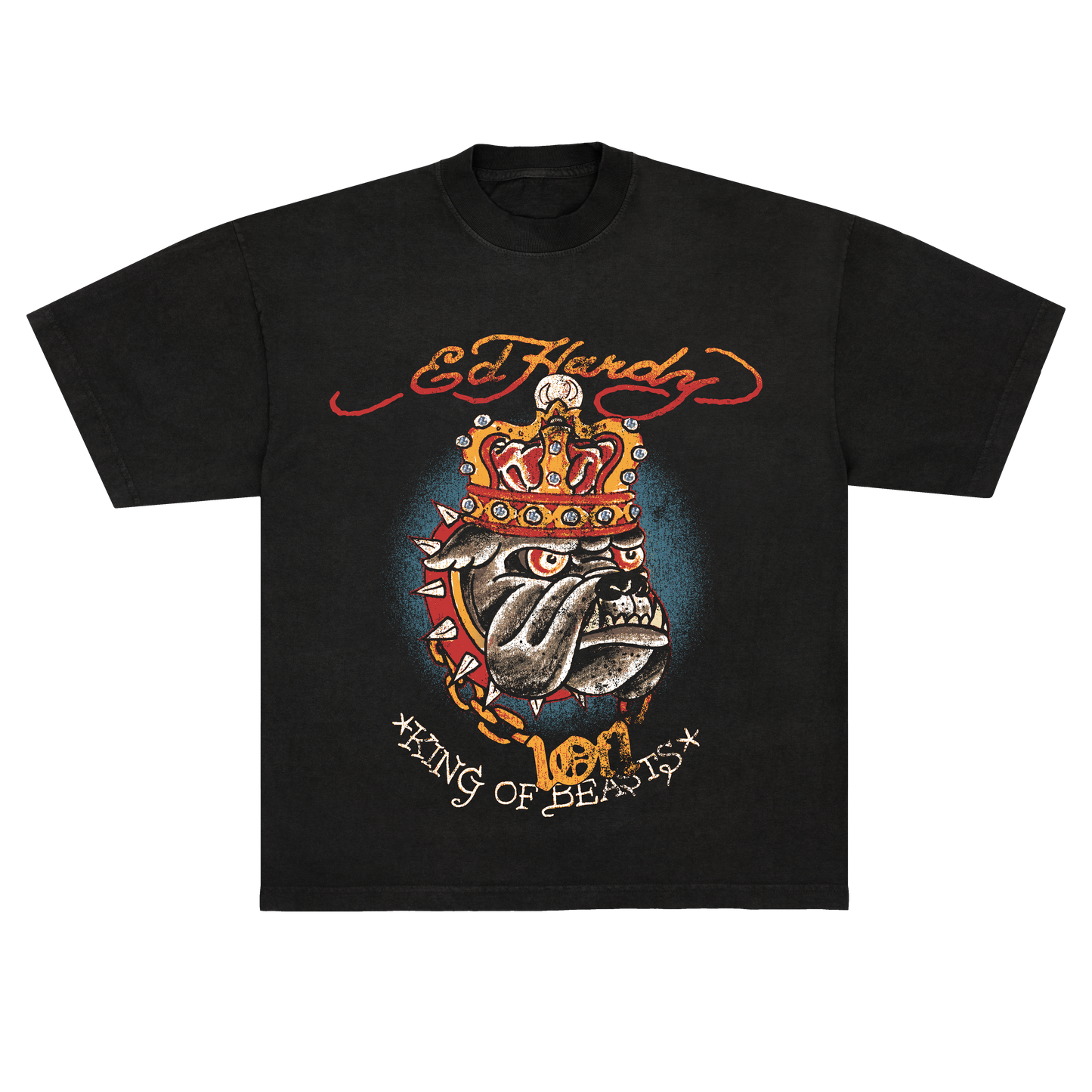 Camiseta Preta Rhinestone "King of Beats" Ed Hardy & 1OF1 Exclusivist