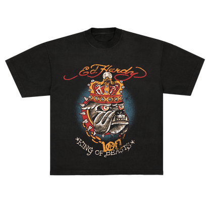 Camiseta Preta Rhinestone "King of Beats" Ed Hardy & 1OF1 Exclusivist