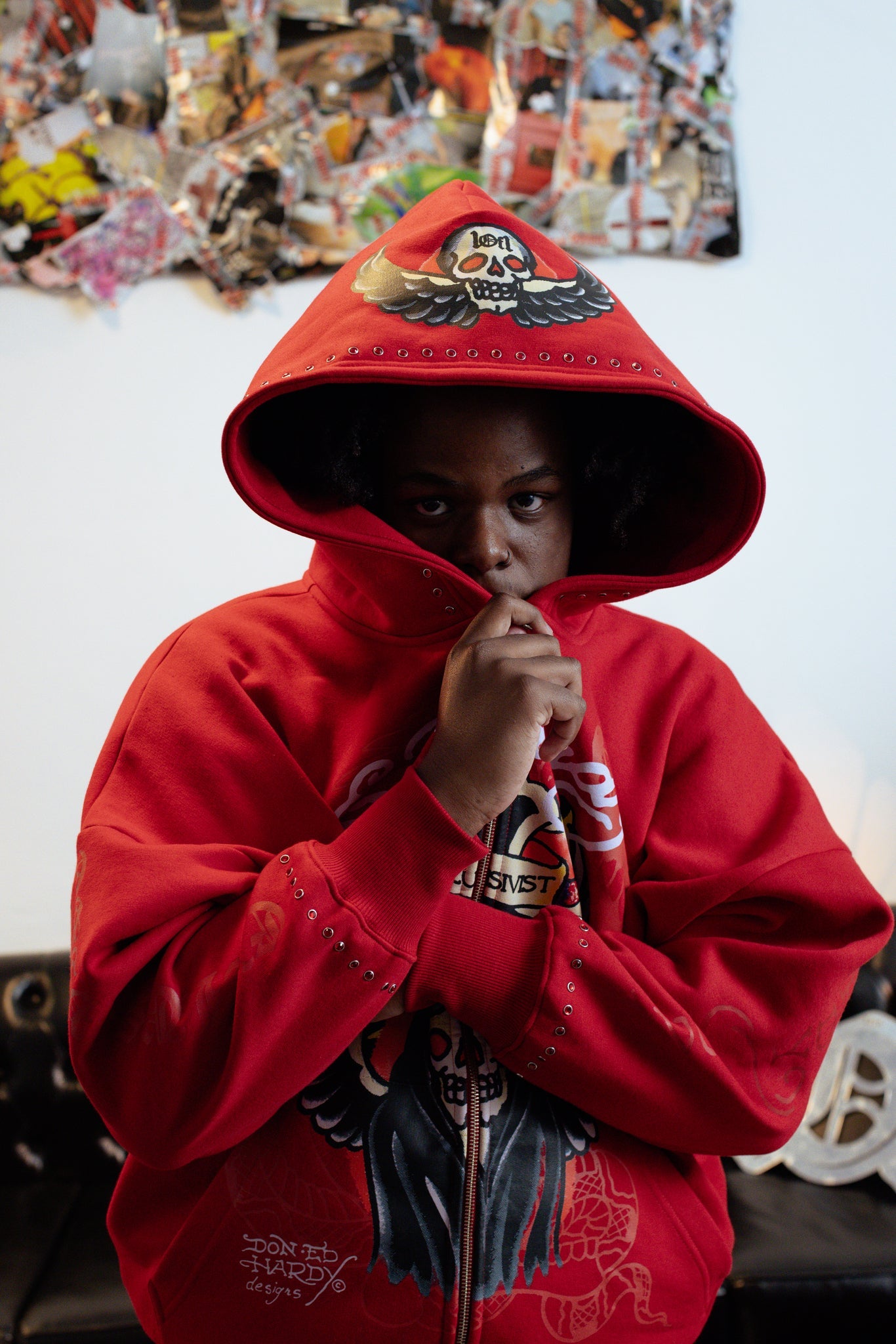 Hoodie Zip Vermelho "The Reaper" Ed Hardy & 1OF1 Exclusivist