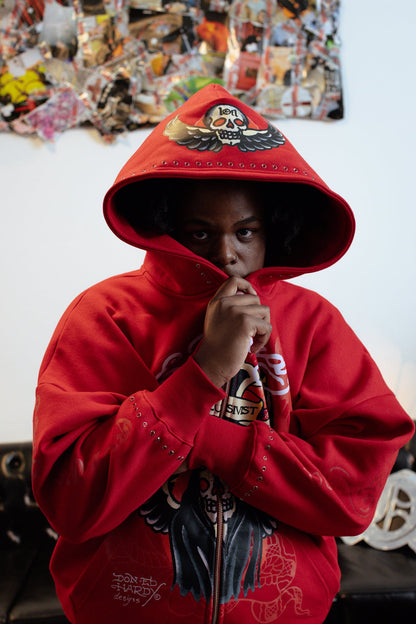 Hoodie Zip Vermelho "The Reaper" Ed Hardy & 1OF1 Exclusivist