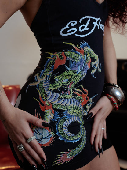 Vestido Frente Única Preto "Dragon" Ed Hardy & 1OF1 Exclusivist