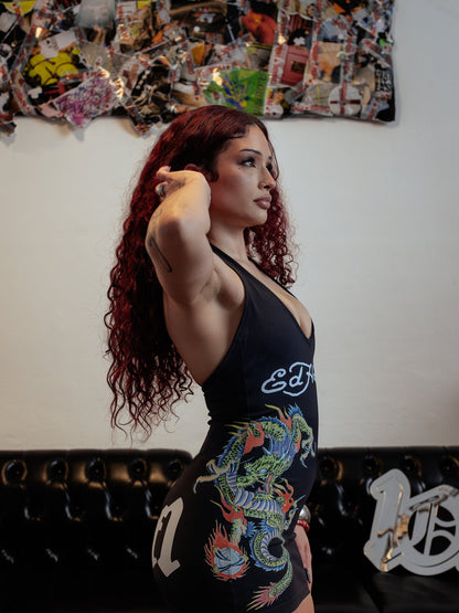 Vestido Frente Única Preto "Dragon" Ed Hardy & 1OF1 Exclusivist