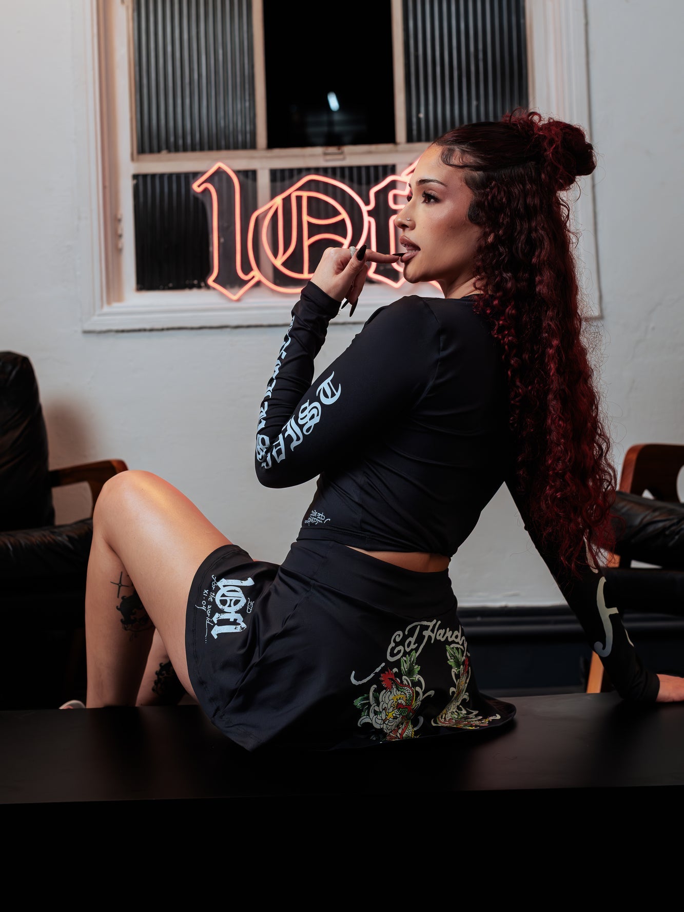 Short Saia Preto "Dragon Duo" Ed Hardy & 1OF1 Exclusivist