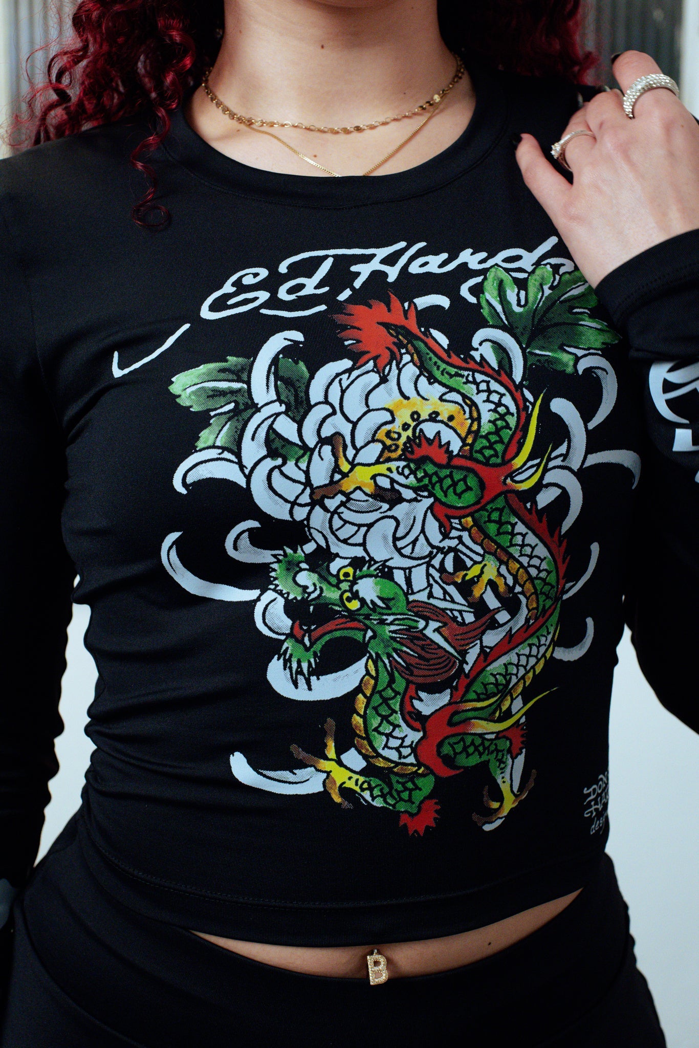 Cropped Manga Longa Preto "Holy Dragon" Ed Hardy & 1OF1 Exclusivist