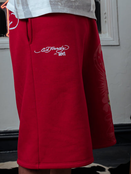 Bermuda de Moletom Vermelha "Winner Take All" Ed Hardy & 1OF1 Exclusivist