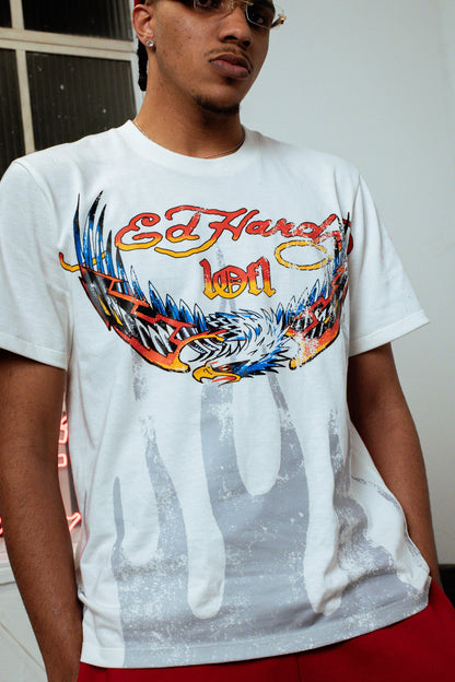 Camiseta Off White "Flaming Eagle" Ed Hardy & 1OF1 Exclusivist