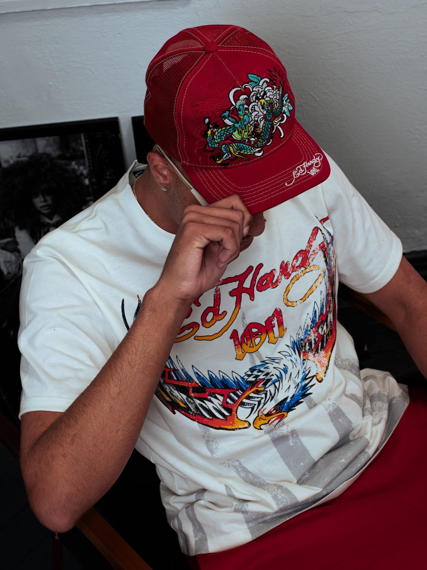 Camiseta Off White "Flaming Eagle" Ed Hardy & 1OF1 Exclusivist