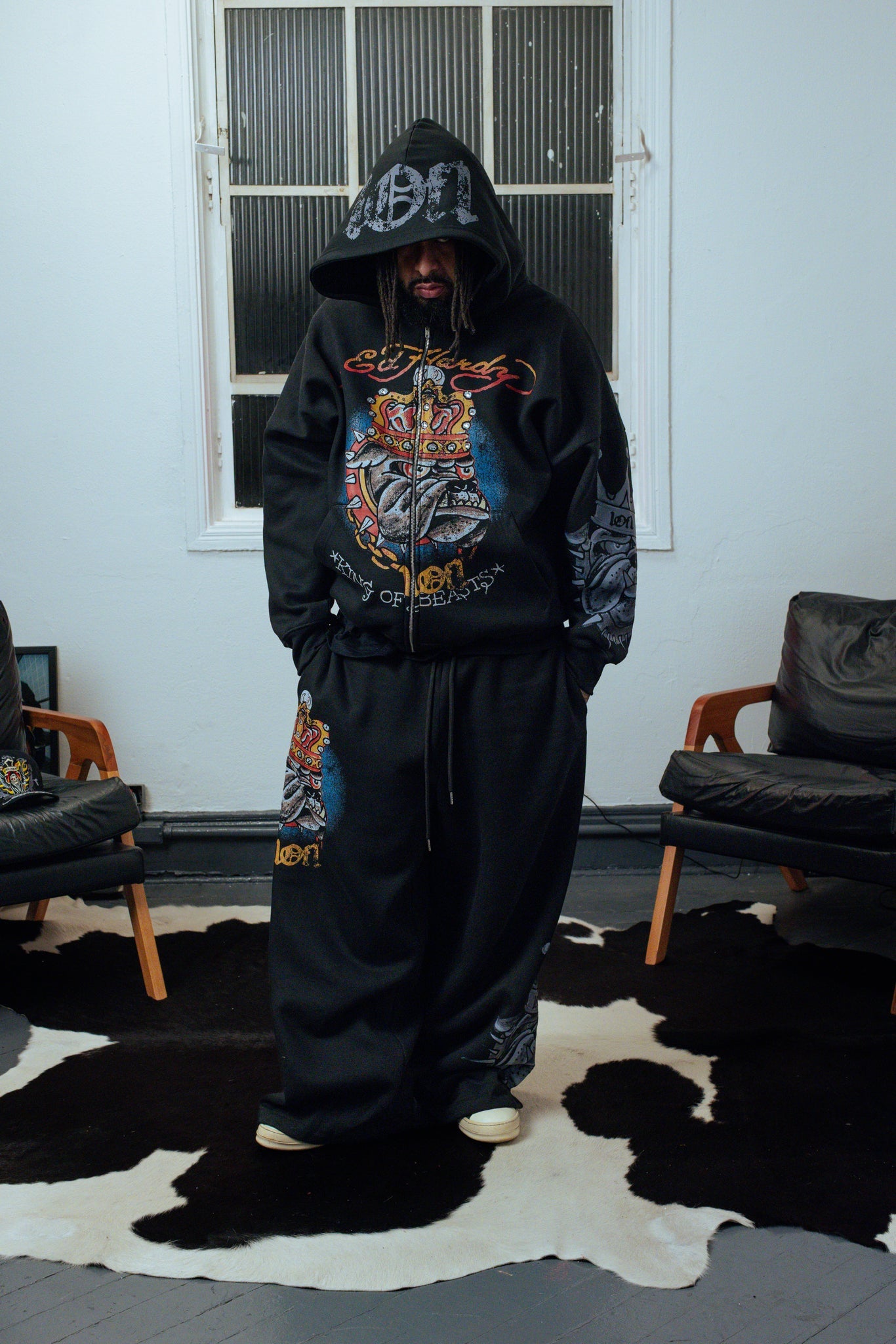 Hoodie Zip Preto "King of Beasts" Ed Hardy & 1OF1 Exclusivist