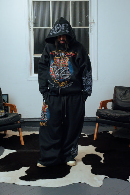 Hoodie Zip Preto "King of Beasts" Ed Hardy & 1OF1 Exclusivist