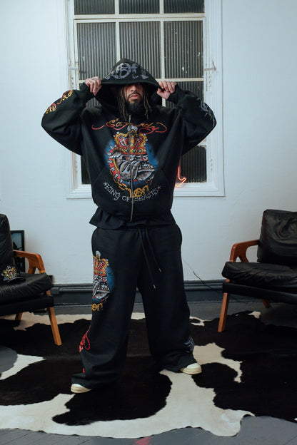 Calça de Moletom Preta "King of Beasts" Ed Hardy & 1OF1 Exclusivist