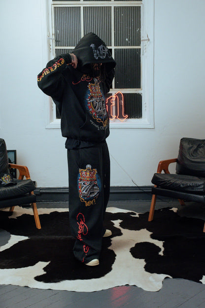 Calça de Moletom Preta "King of Beasts" Ed Hardy & 1OF1 Exclusivist