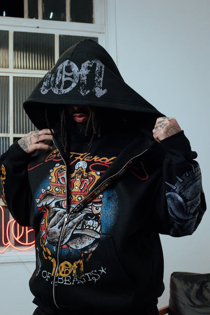 Hoodie Zip Preto "King of Beasts" Ed Hardy & 1OF1 Exclusivist