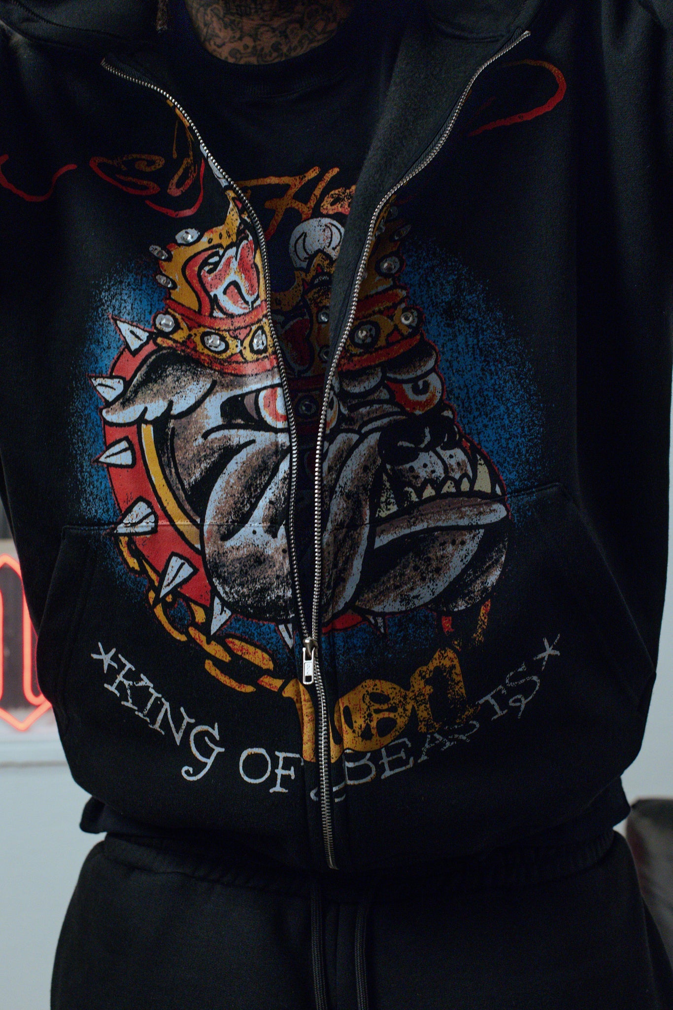 Hoodie Zip Preto "King of Beasts" Ed Hardy & 1OF1 Exclusivist
