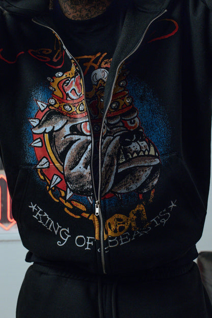 Hoodie Zip Preto "King of Beasts" Ed Hardy & 1OF1 Exclusivist