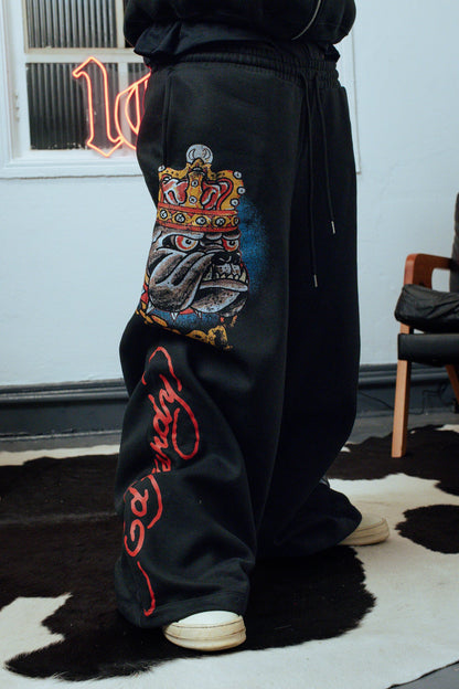 Calça de Moletom Preta "King of Beasts" Ed Hardy & 1OF1 Exclusivist