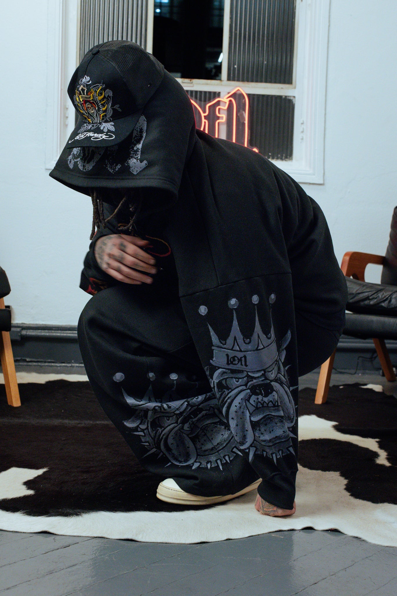 Calça de Moletom Preta "King of Beasts" Ed Hardy & 1OF1 Exclusivist