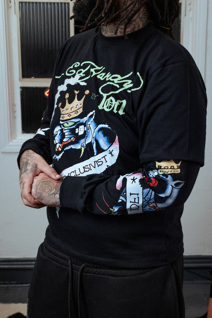 Camiseta Manga Longa Preta "Rhinestone Panther"  1OF1 & Ed Hardy Exclusivist