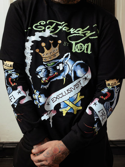Camiseta Manga Longa Preta "Rhinestone Panther"  1OF1 & Ed Hardy Exclusivist