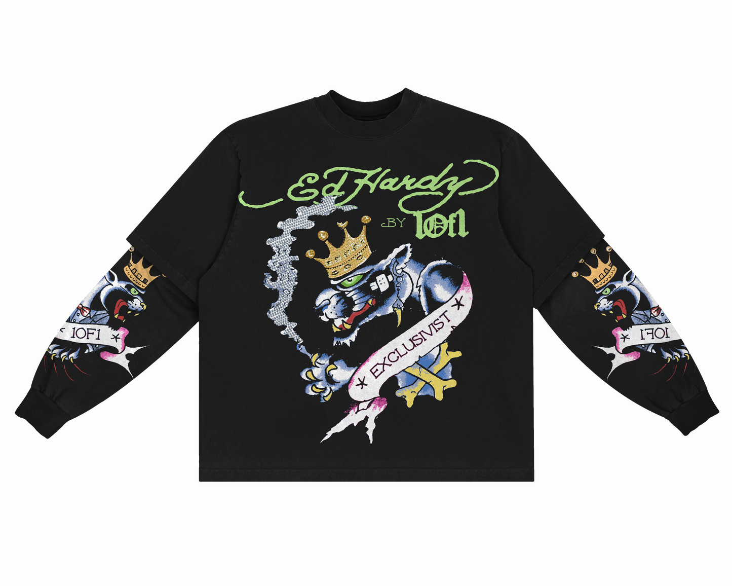 Camiseta Manga Longa Preta "Rhinestone Panther"  1OF1 & Ed Hardy Exclusivist