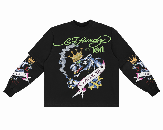 Camiseta Manga Longa Preta "Rhinestone Panther"  1OF1 & Ed Hardy Exclusivist