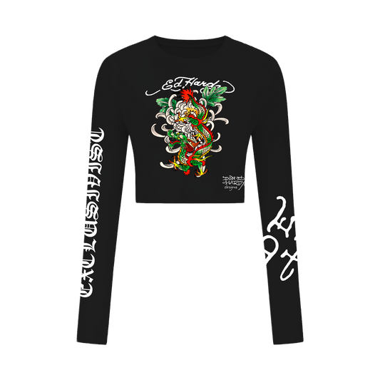 Cropped Manga Longa Preto "Holy Dragon" Ed Hardy & 1OF1 Exclusivist