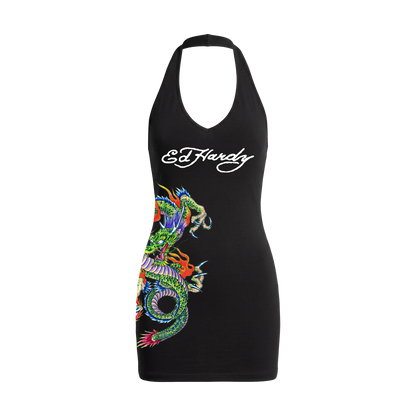 Vestido Frente Única Preto "Dragon" Ed Hardy & 1OF1 Exclusivist